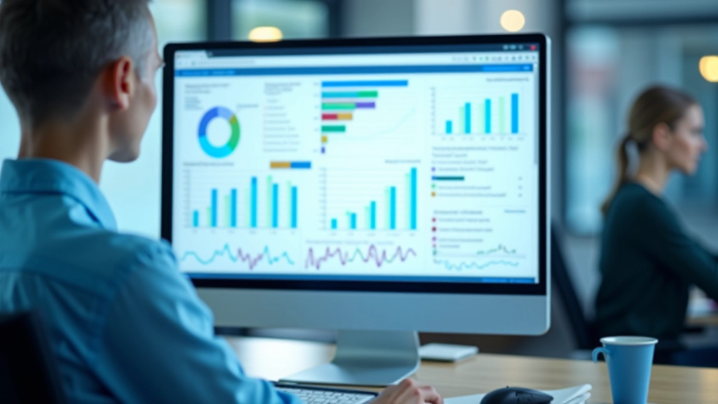 Schermo di computer con dashboard di dati interattivi e grafici in tempo reale su sfondo bianco