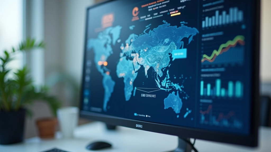 Monitor che mostra animazione di infografica con grafico animato e transizioni fluide